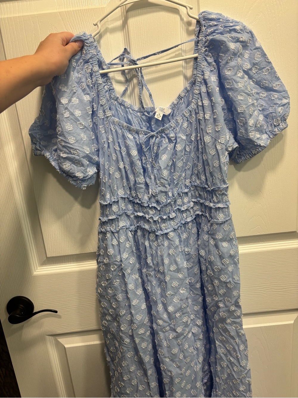 Light Blue Puff Sleeve Smocked Midi Dress